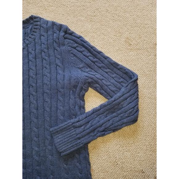 Womens Sweater-L.L. BEAN-blue 100% cotton cable knit pullover Classic preppy-M - Picture 3 of 4